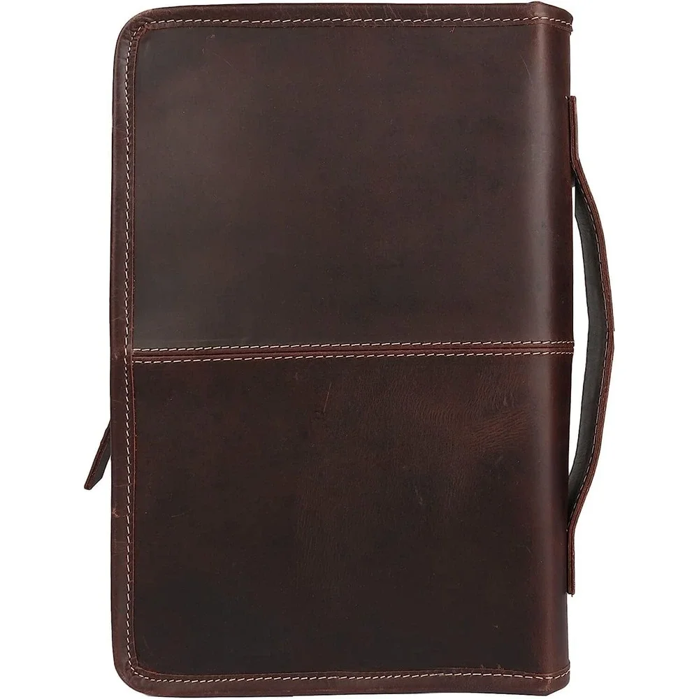 Leather Bible Cover w/ Handle & Pocket – Small Book or Planner Holder‎ Case